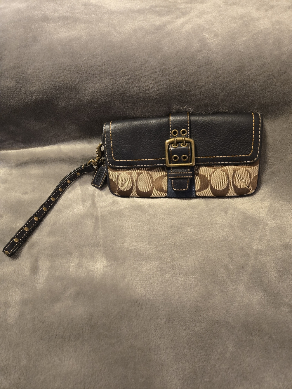 Coach Signature Canvas and Leather Wristlet - Brown/Black